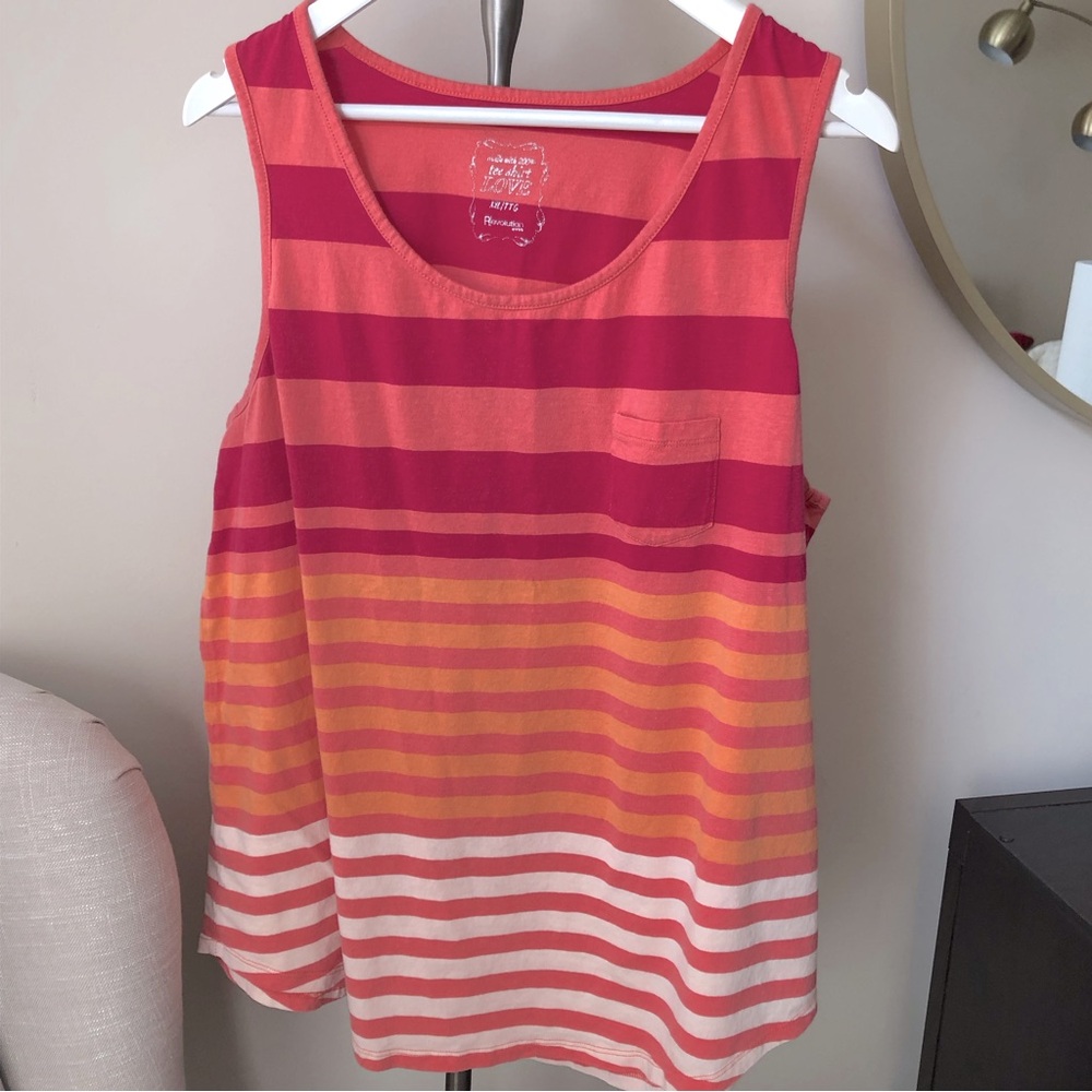 Ricki’s XXL Ombre Striped Cotton Rayon Tank Top Hot Pink Coral Sorbet Rose